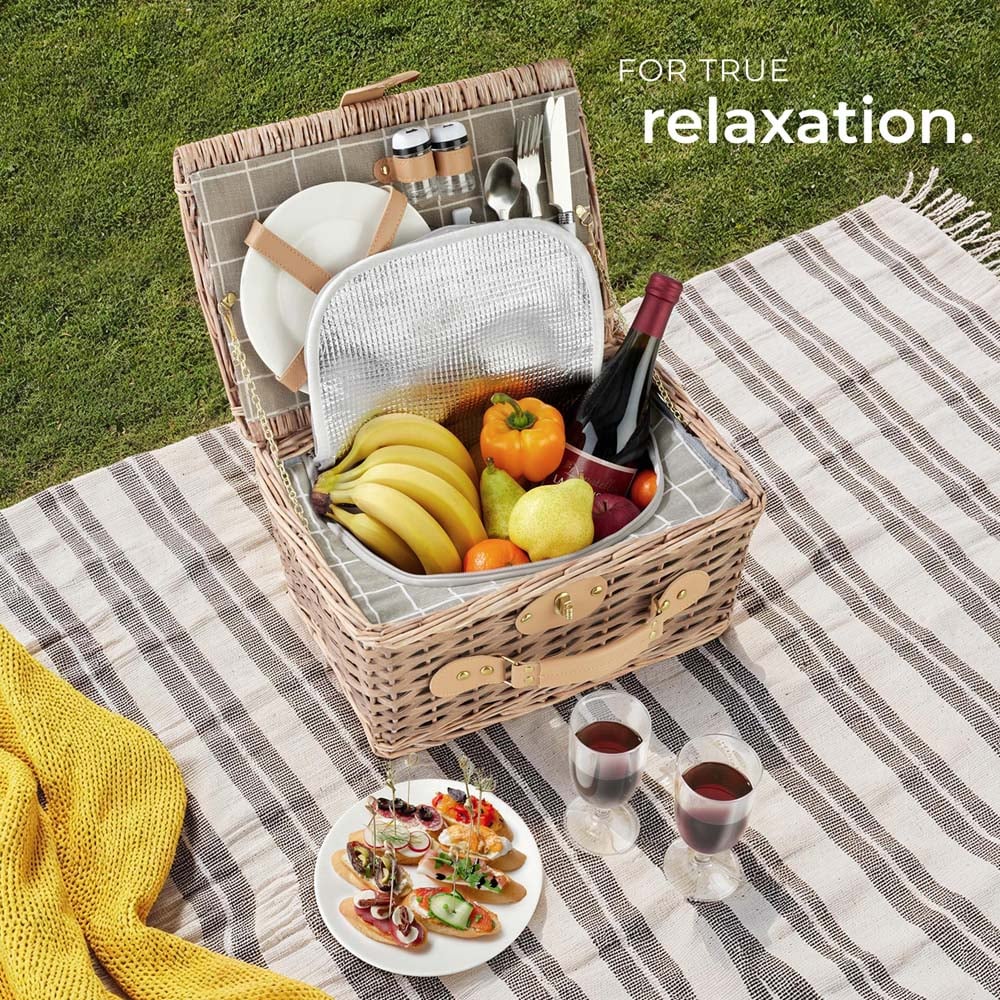tectake Lange 2 Person Picnic Basket with Cooler Compartment and Accessories Image 7