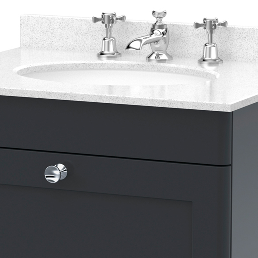 nuie Classique Single Drawer Soft Black and White Wall Hung Unit and 3 Tap Hole Marble Basin 600mm Image 2