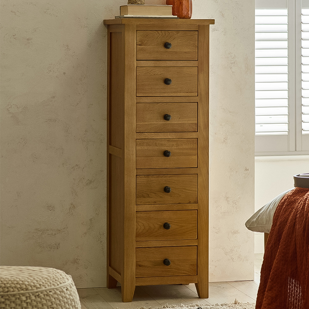 Julian Bowen Marlborough 7 Drawer White Oak Narrow Chest of Drawers Image 1