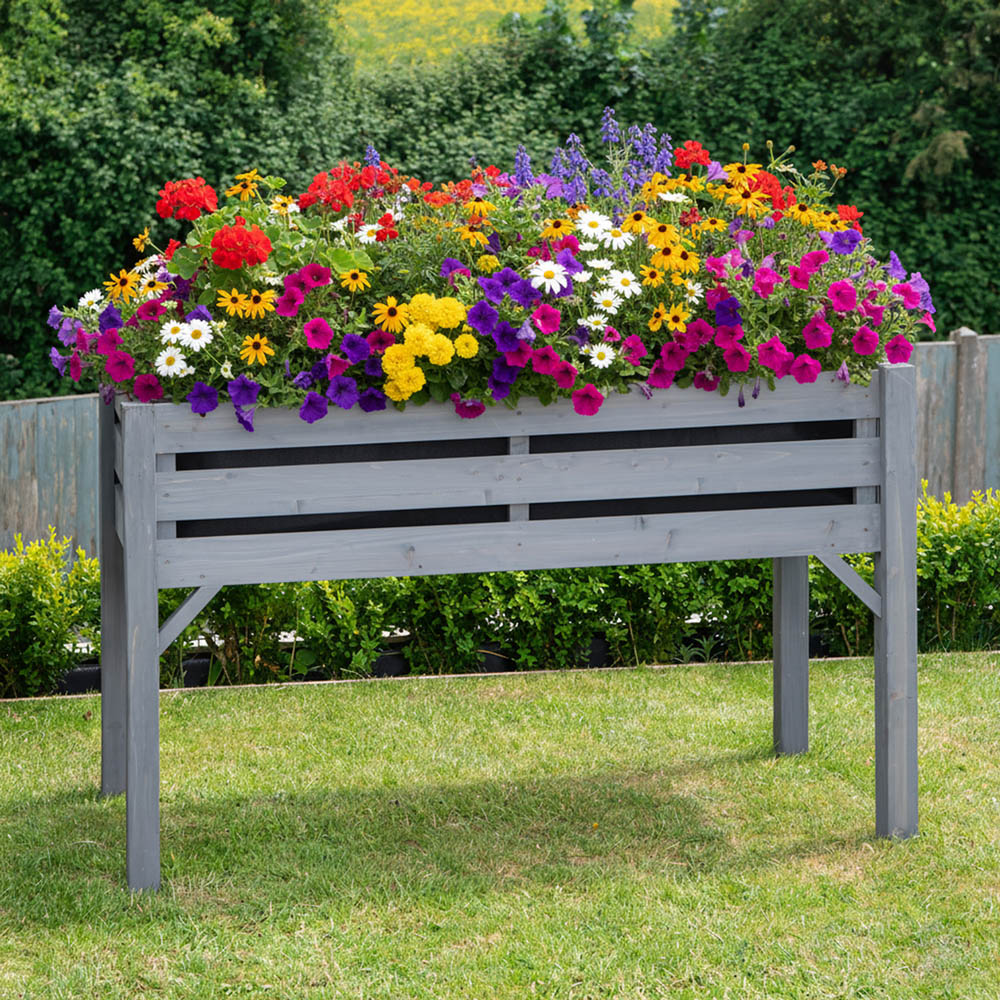 Samuel Alexander Grey Wooden Large Raised Garden Bed Planter with Slatted Base 75 x 123cm Image 3