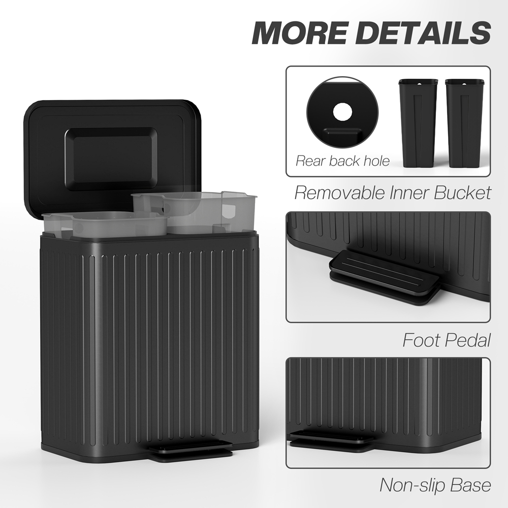 HOMCOM Black Double Rubbish Bin with Rubbish Bags 40L Image 7