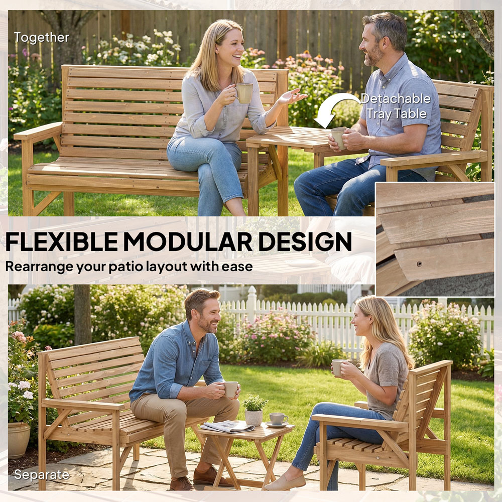 Outsunny 3 Seater Natural Wooden Garden Bistro Set with Parasol Hole Image 4