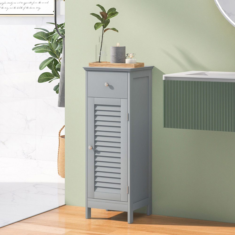 Costway Single Door Single Drawer Grey Bathroom Storage Cabinet Image 3