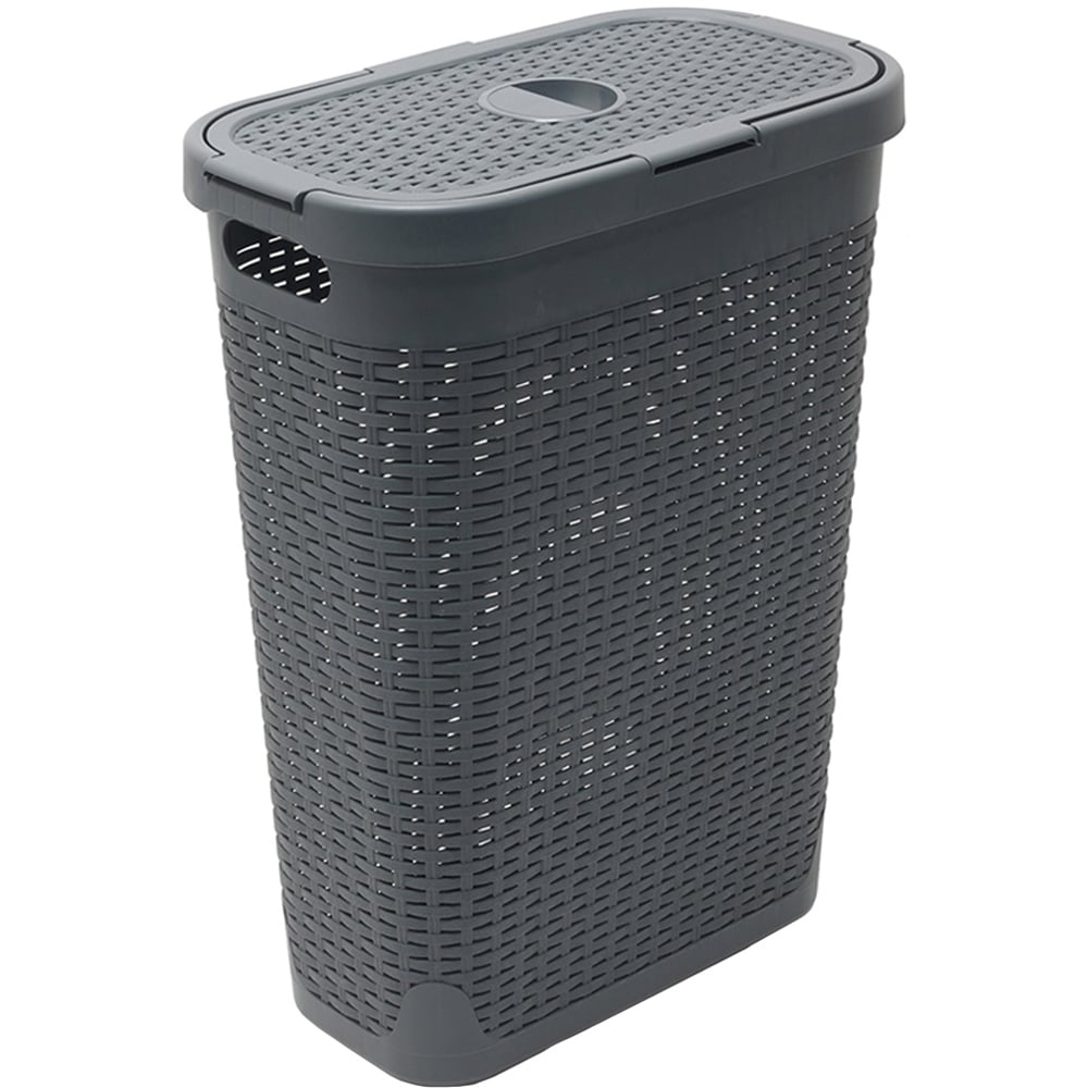 Addis Charcoal Faux Rattan Slim Laundry Hamper 40L Image 1