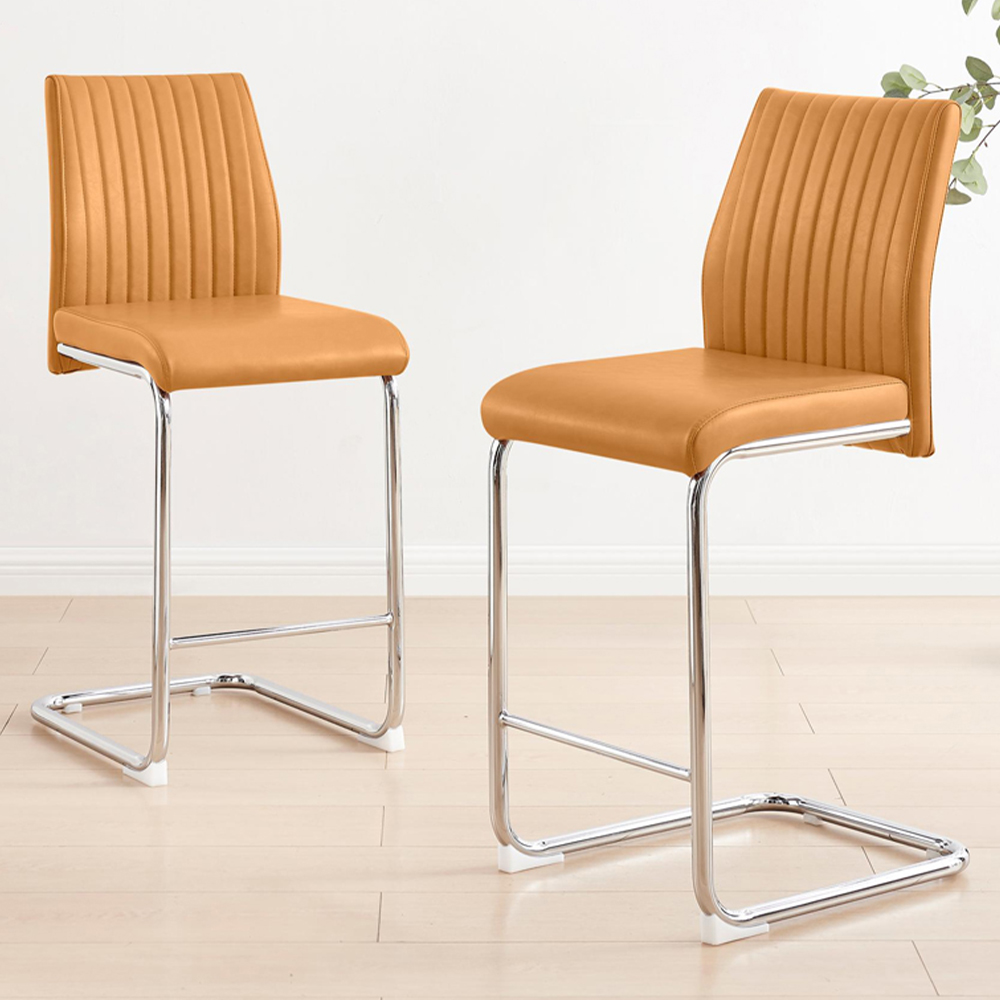 Furniturebox Fontana Mustard Yellow and Silver Faux Leather Bar Chair Set of 2 Image 1