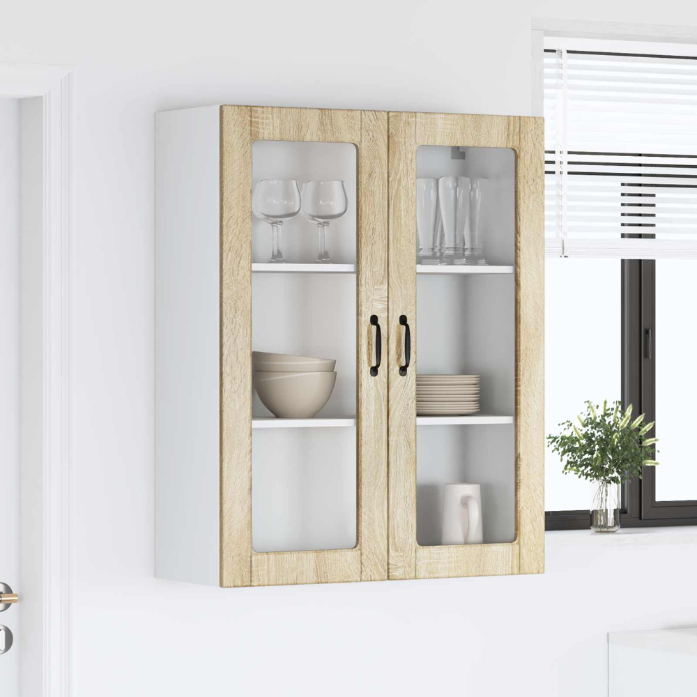 vidaXL 2 Glass Door Sonoma Oak Kitchen Wall Cabinet Image 9