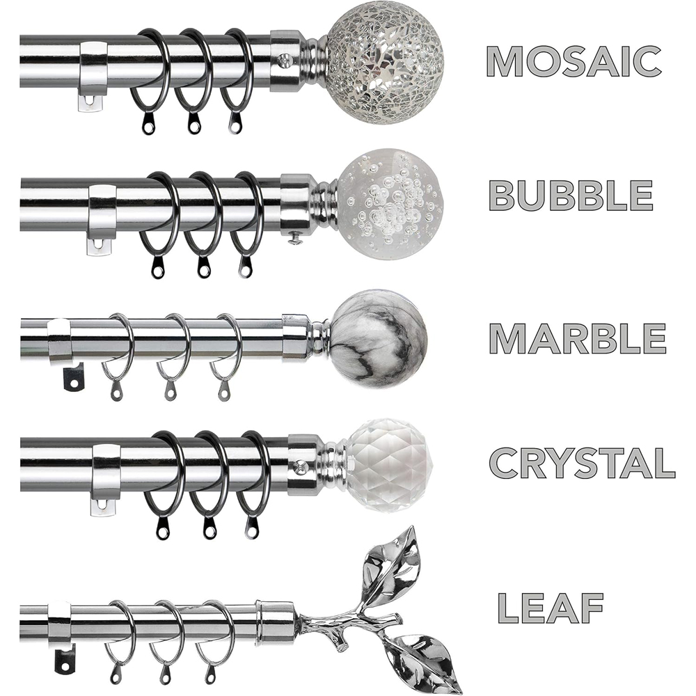 Home Treats 40 to 144cm Extendable Chrome Metal Bubble Curtain Pole Image 4
