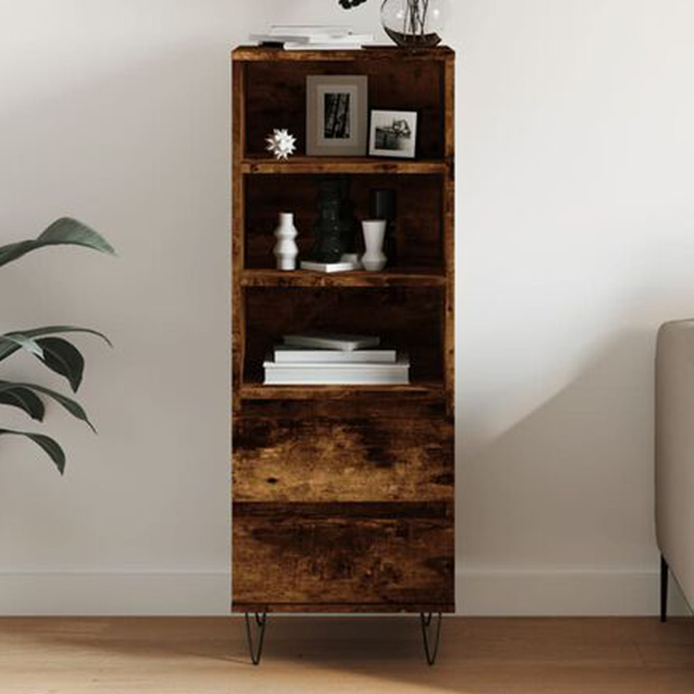 vidaXL 2 Drawer 3 Shelf Smoked Oak Highboard Image 1