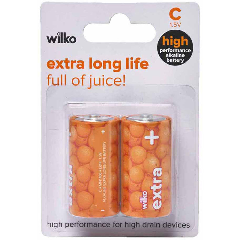 Wilko Extra Long Life C 2 Pack 1.5V Alkaline Batteries Image