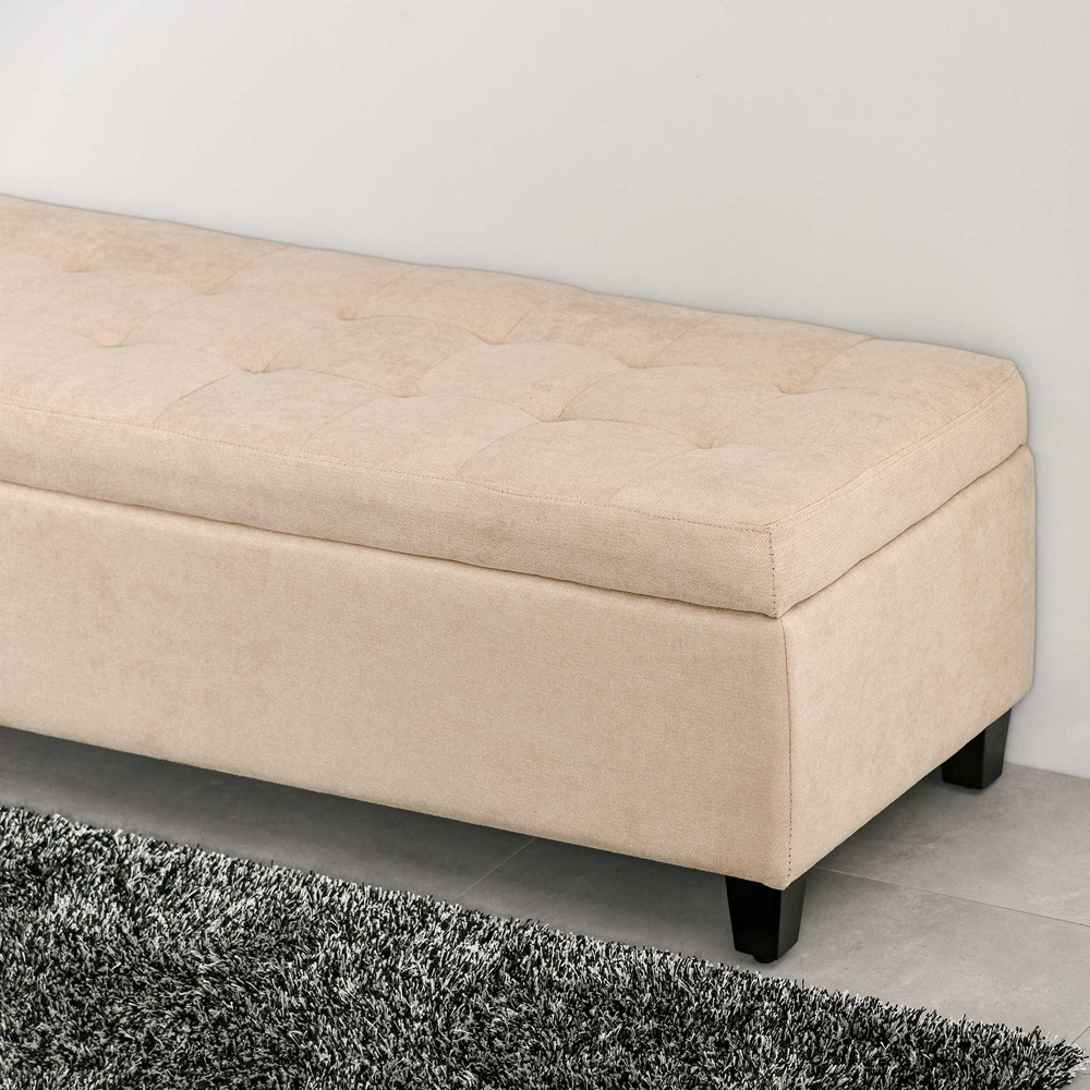 HOMCOM Beige Linen Tufted Bed End Ottoman Bench Image 3