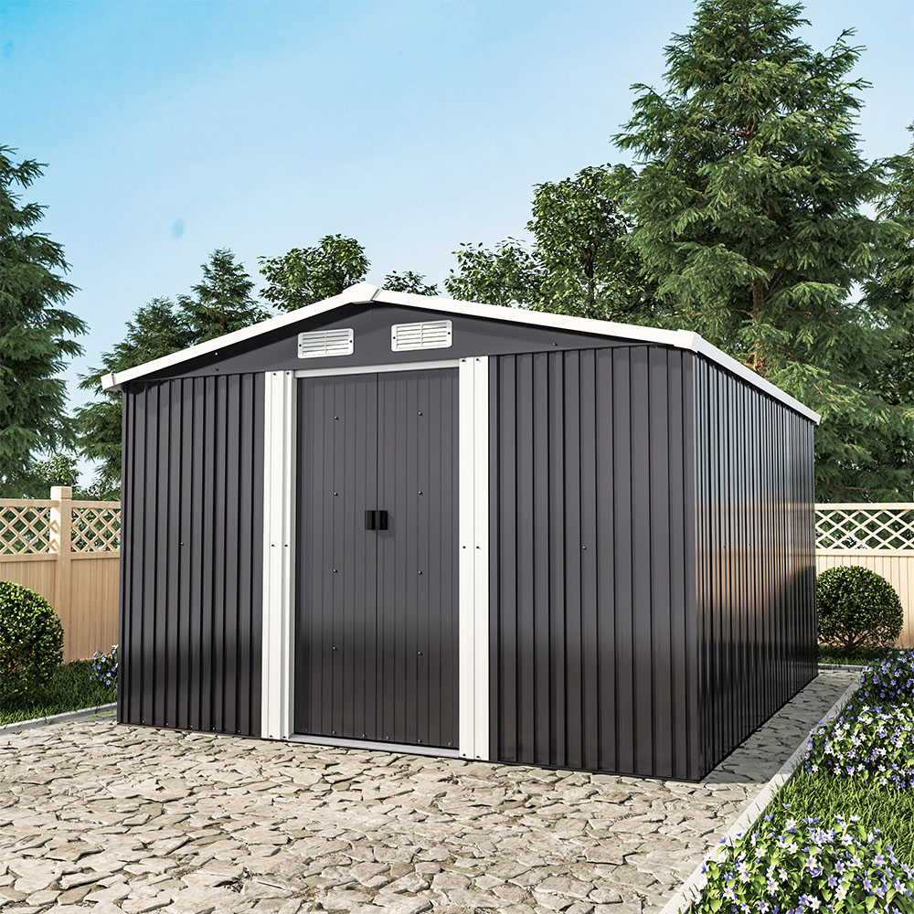Living and Home 10 x 8ft Anthracite Metal Apex Garden Storage Shed Image 5