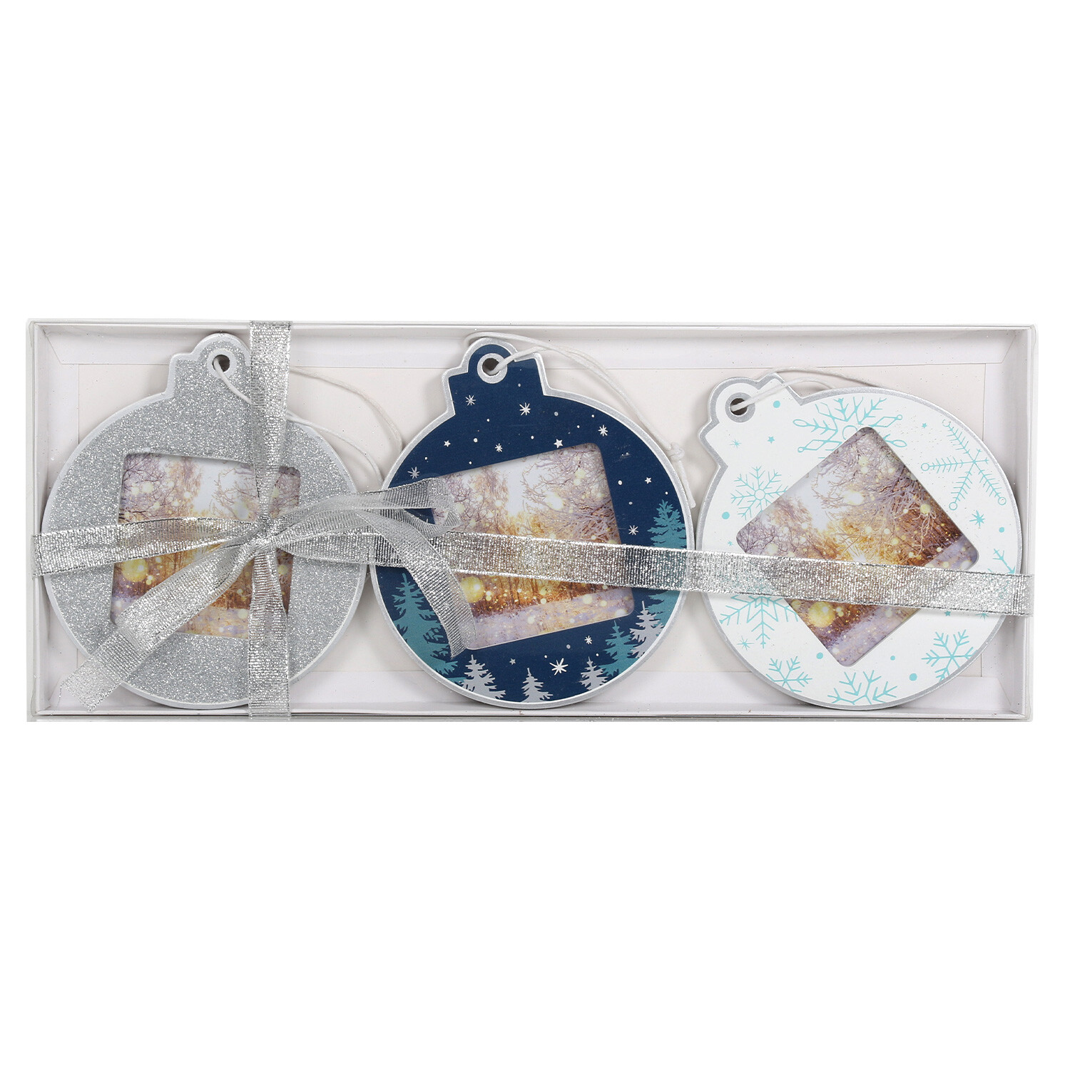 Single Festive Photo Ornament 3 Pack in Assorted styles Image 1