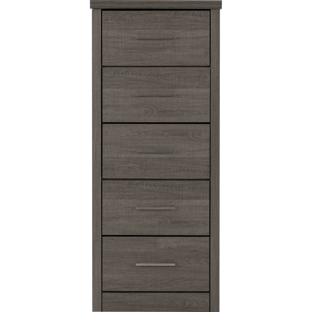 Seconique Lisbon 5 Drawer Black Wood Grain Narrow Chest of Drawers Image 3