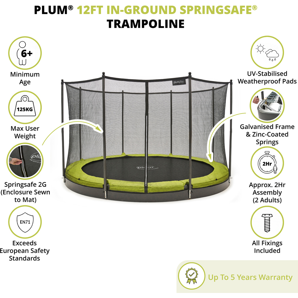 Plum Play 12ft In-Ground Springsafe Trampoline with Enclosure Green Image 4