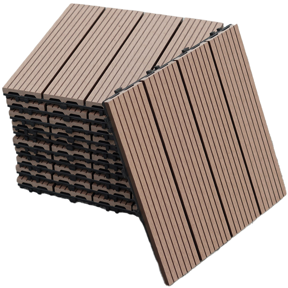 Gr8 Garden 11 Piece WPC Stripe Composite Coffee Interlocking Decking Tiles 30 x 30cm Image
