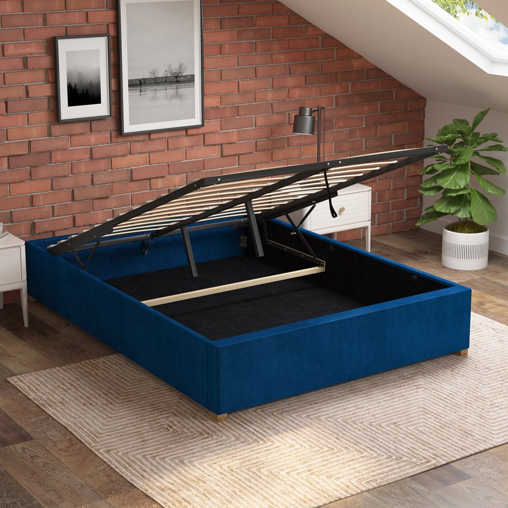 Aspire Furniture Double Navy Plush Platform Ottoman Bed Image 2