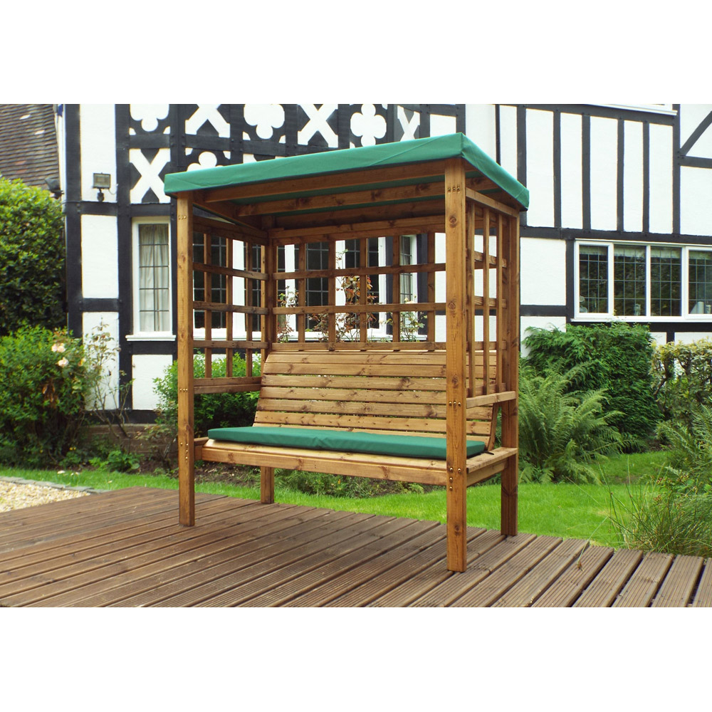 Charles Taylor Bramham 3 Seater Wooden Arbour with Green Canopy Image 6