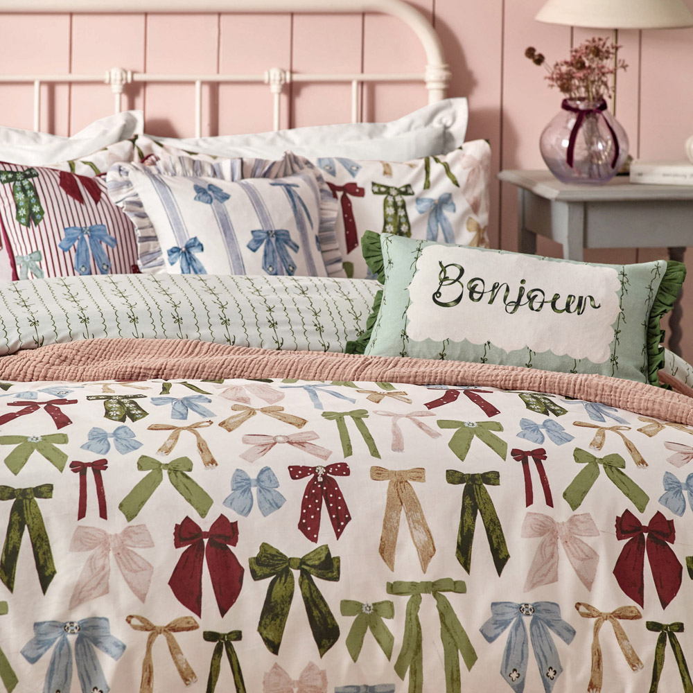 furn. Noortje Bows Super King Silk Pink Duvet Set Image 2