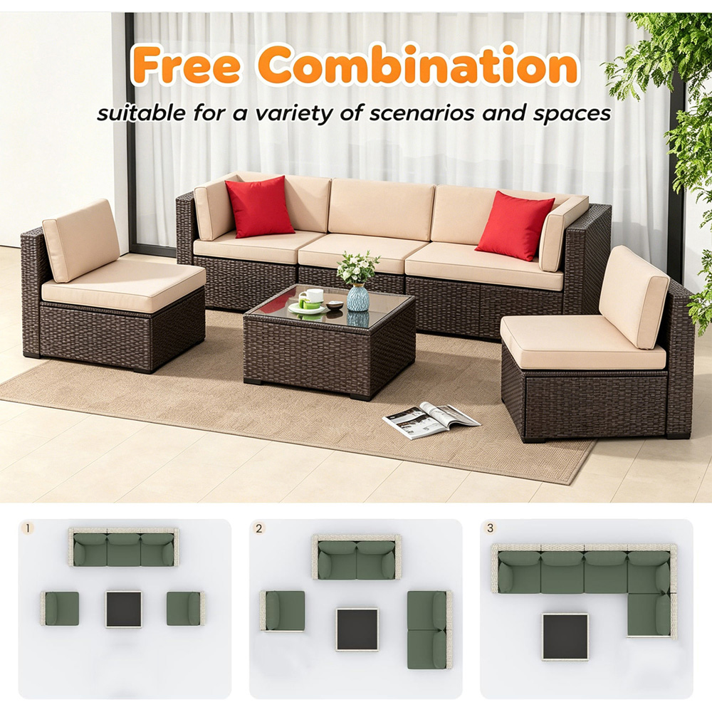 Willowmare 5 Seater Beige and Brown Rattan Patio Furniture Set Image 7