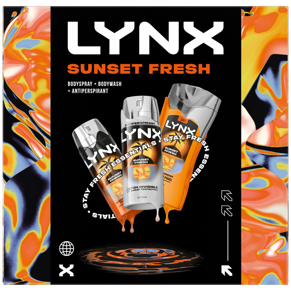 Lynx Sunset Fresh Tropical Mango and Mandarin Scent Bodywash and Bodyspray Men Trio Gift Set Image 1
