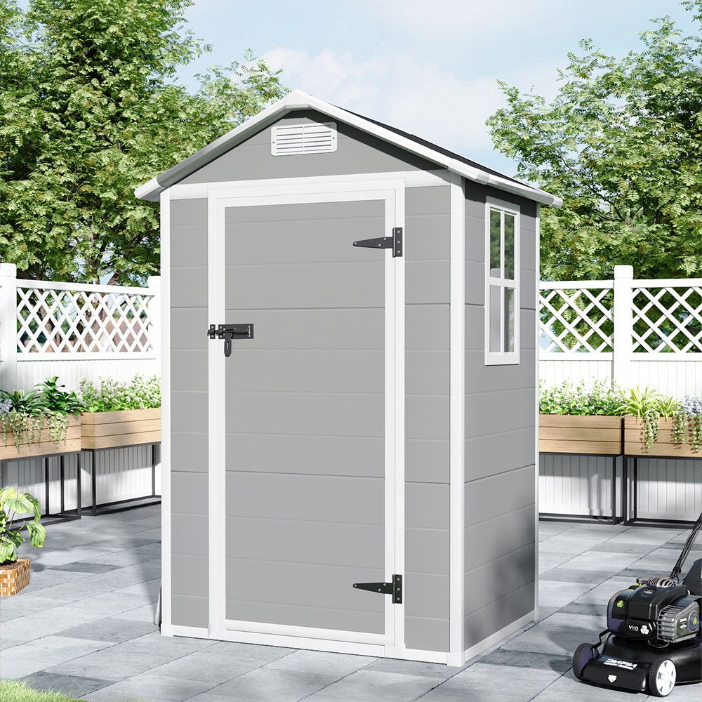 H&O Direct 4 x 3ft Grey and Black Plastic Open Gable Roof Tool Storage Shed Image 2