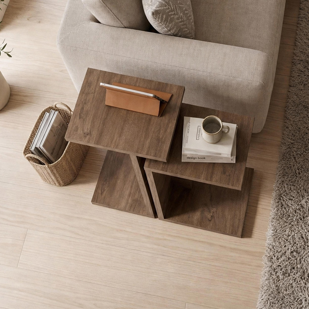 Decortie Nero Istanbul Walnut Side Table Set of 2 Image 4