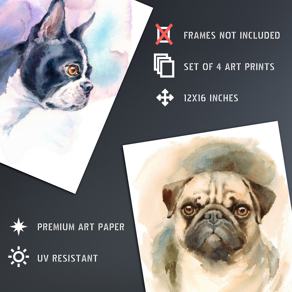 Artery8 Dog Watercolour Paintings Wall Art Print 30 x 41cm 4 Pack Image 4