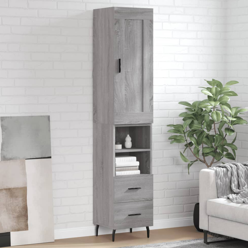 vidaXL Single Door 2 Drawer 2 Shelf Grey Sonoma Highboard Image 1