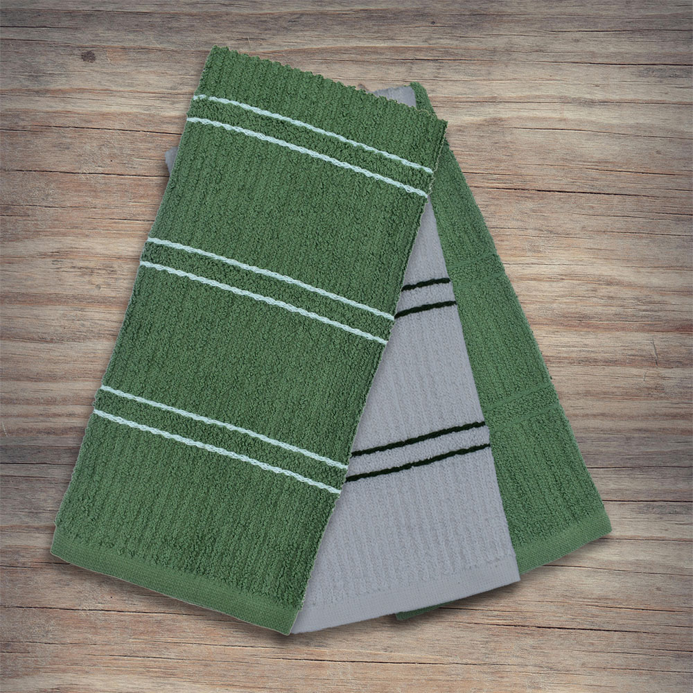 Kitchen Trends Green Ripple Stripes Tea Towel 3 Pack Image 5