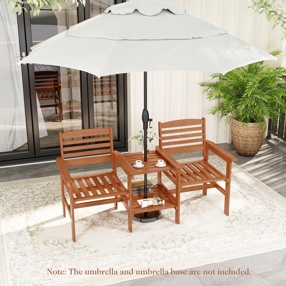 Costway 2 Seater Outdoor Patio Loveseat with Coffee Table and Umbrella Hole Image 5