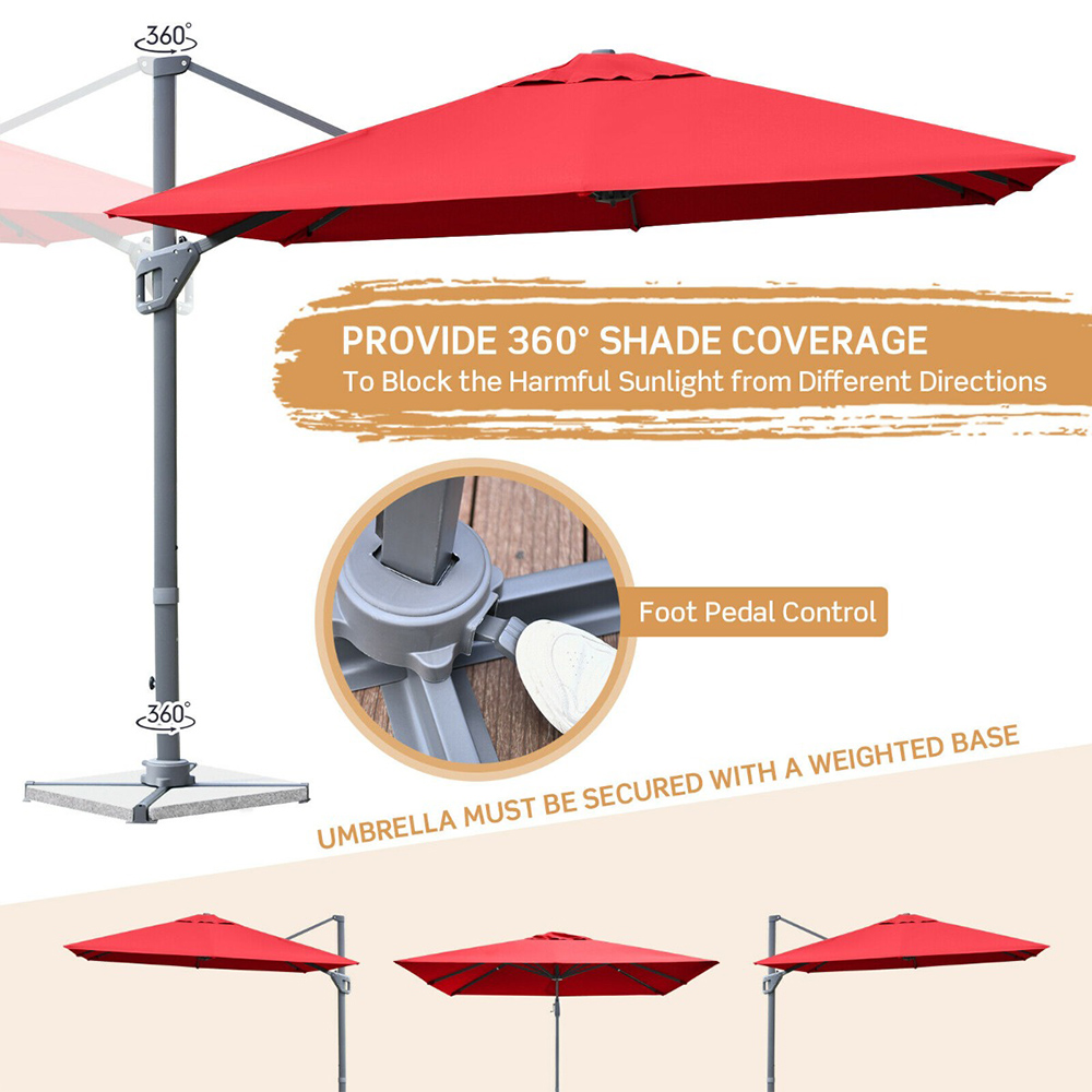 Costway Red Crank Handle Patio Cantilever Umbrella Parasol 3m Image 8