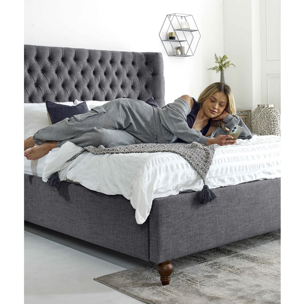 Eleganza Dinah Small Double Coal Grampian Fabric Bed Frame with Winged Headboard Image 4