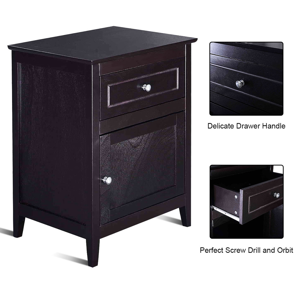 Costway Single Drawer Single Shelf Espresso Modern Nightstand Image 8