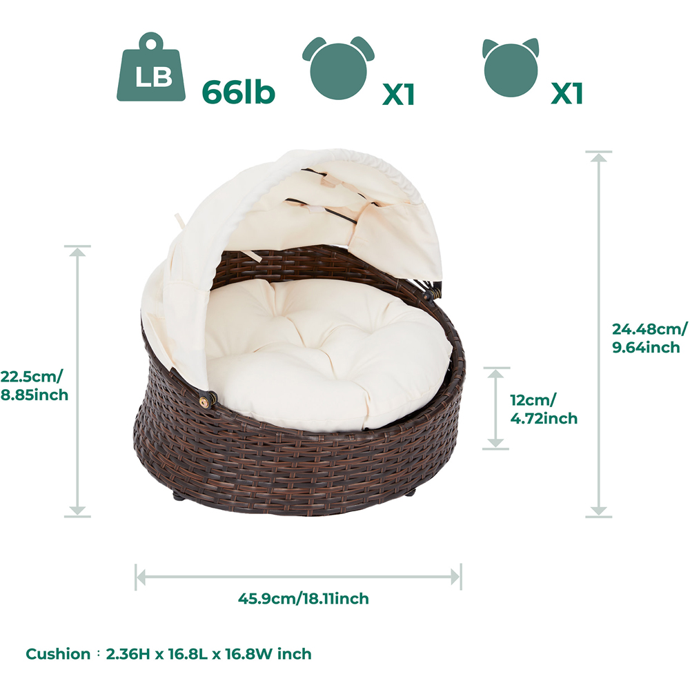 Teamson Pets Wicker Rattan Shell Shape Cat Bed with Cushions Image 7