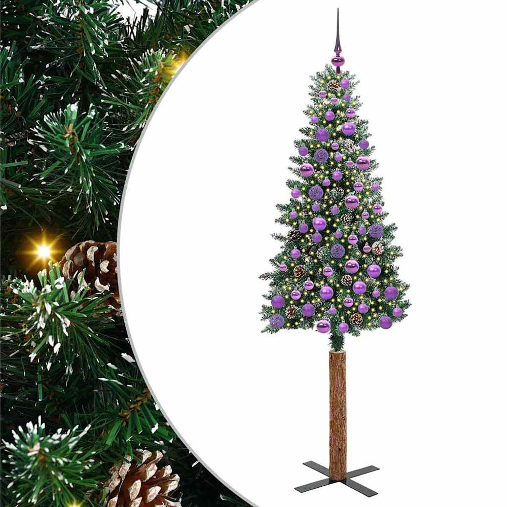 vidaXL Green Snow Flocked Artificial Christmas Tree with Pinecones LEDs Lilac Ornaments 6ft Image 2