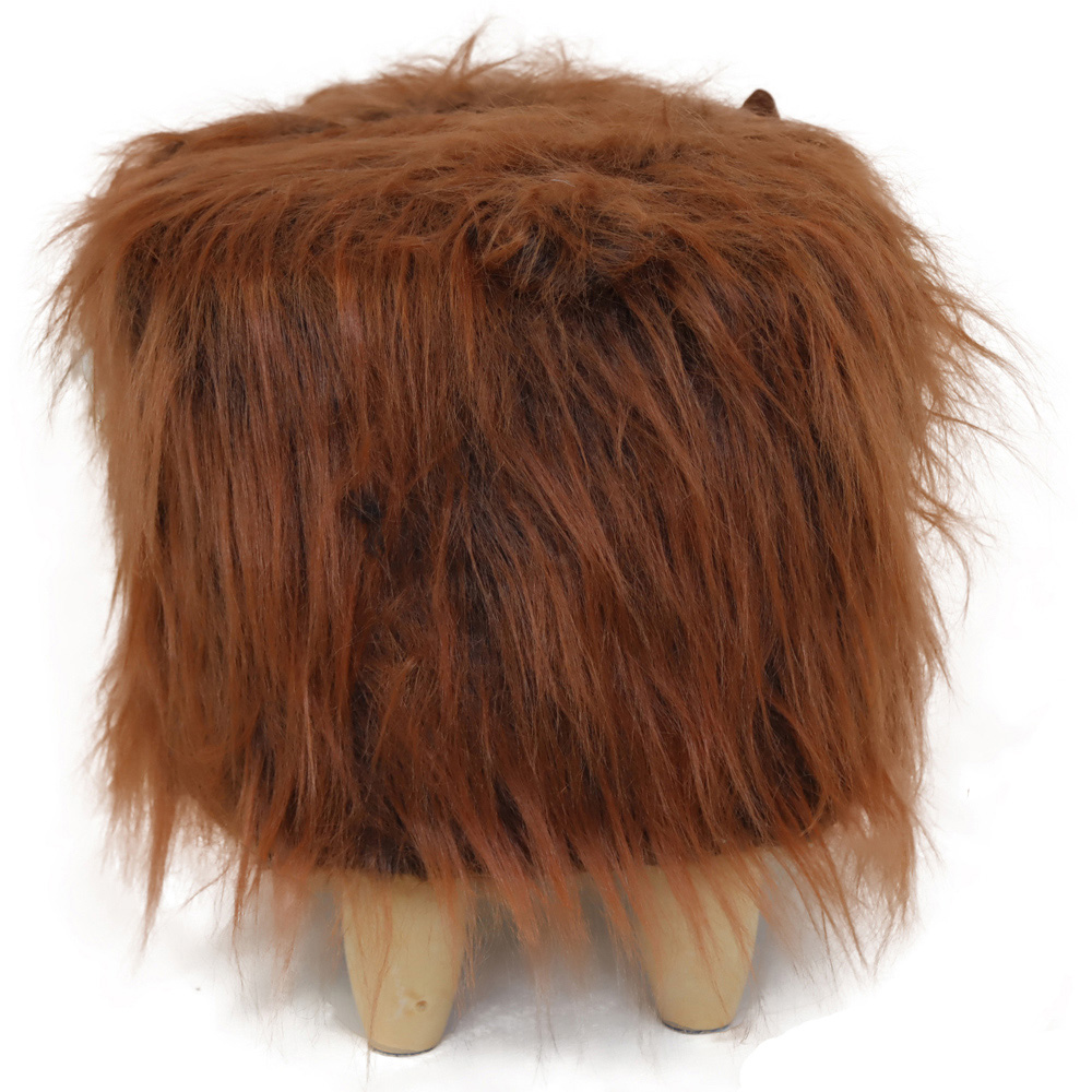 Gardeco Fergus The Highland Cow Dark Brown Synthetic Fur Footstool Image 6
