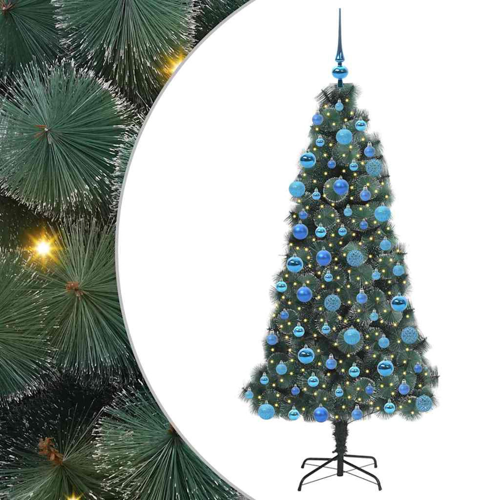 vidaXL Pre-Lit Blue Baubles Green Artificial Christmas Tree 6ft Image 2