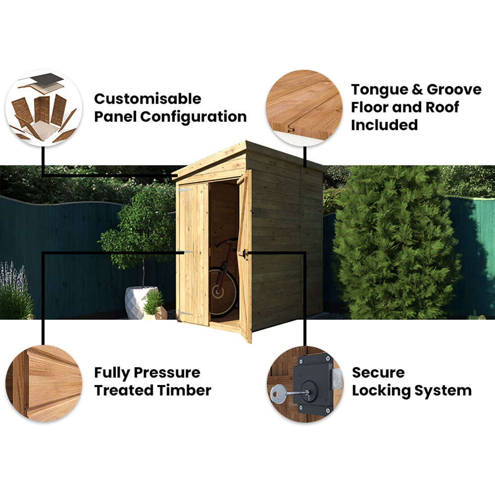 Dunster House Overlord 4 x 6ft Modular Brown Pent Garden Shed Image 4