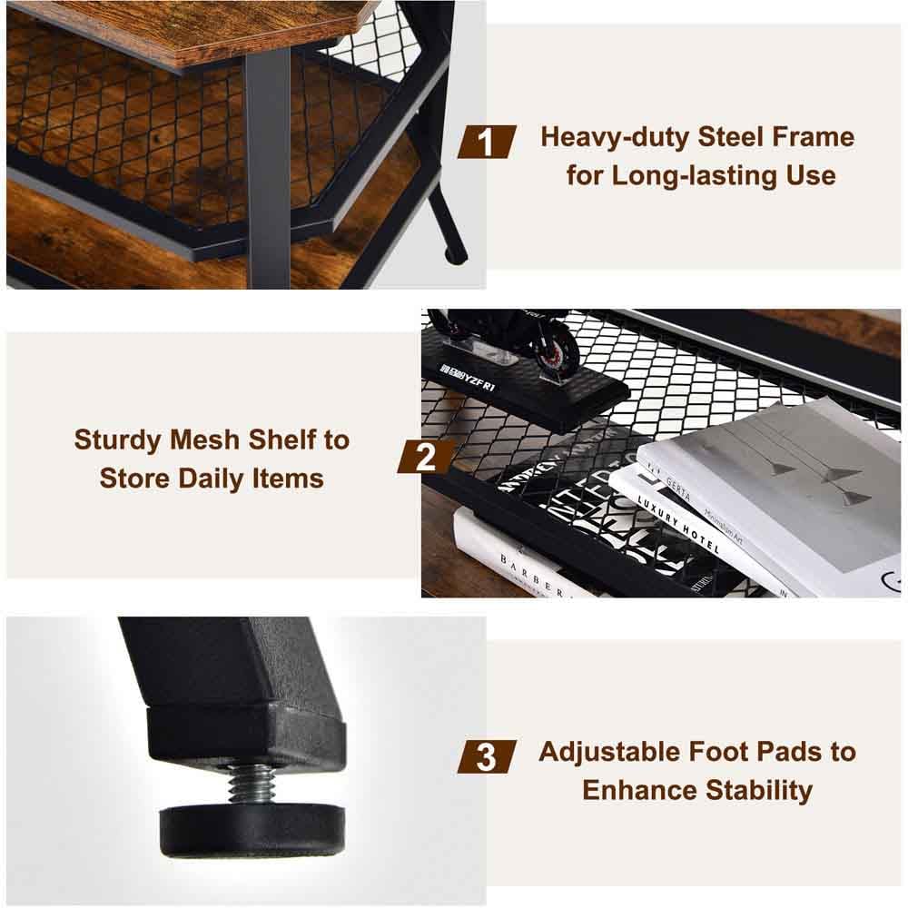 Costway Wooden Rustic Brown TV Unit Image 5