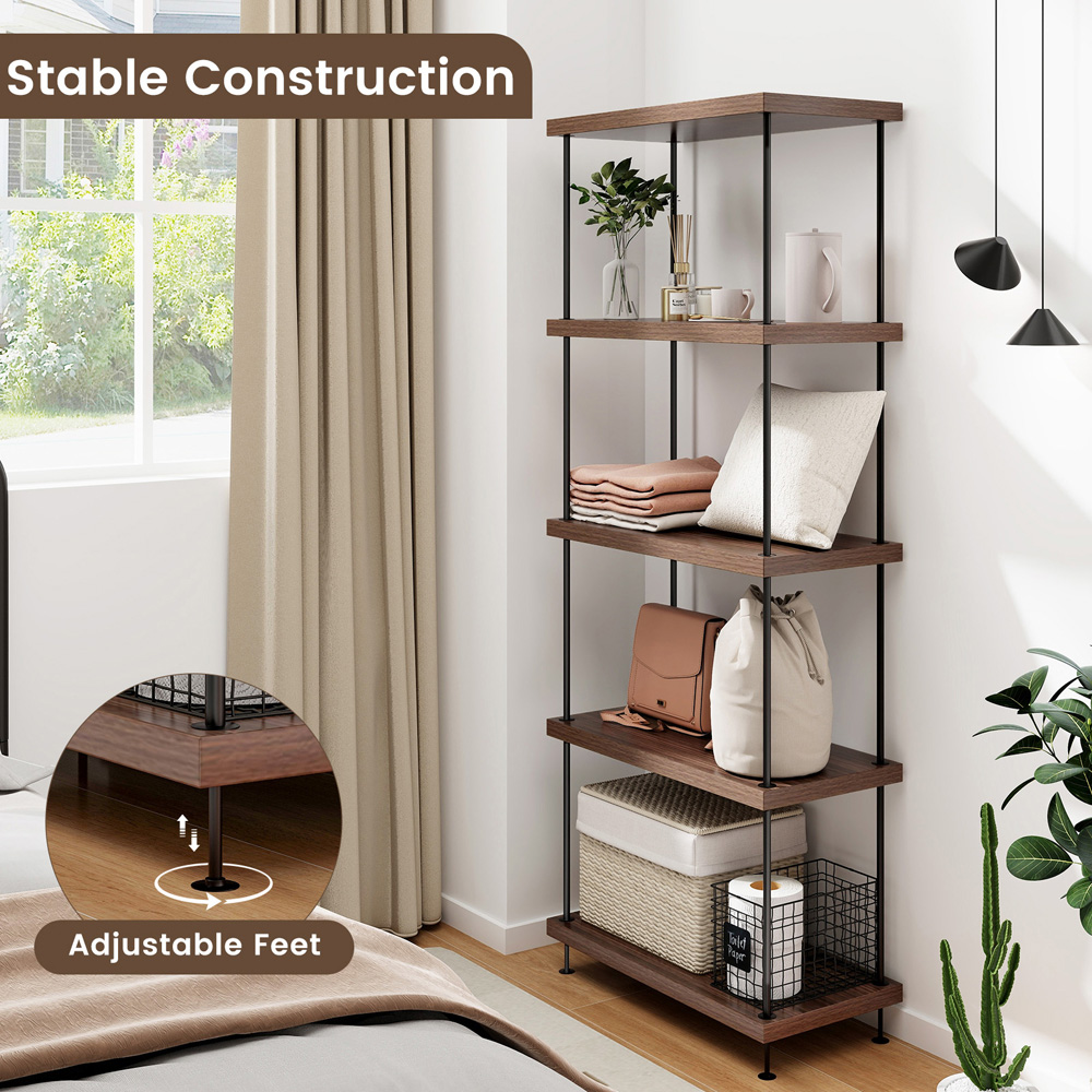 Costway 5 Shelf Brown Multipurpose Bookcase Image 6