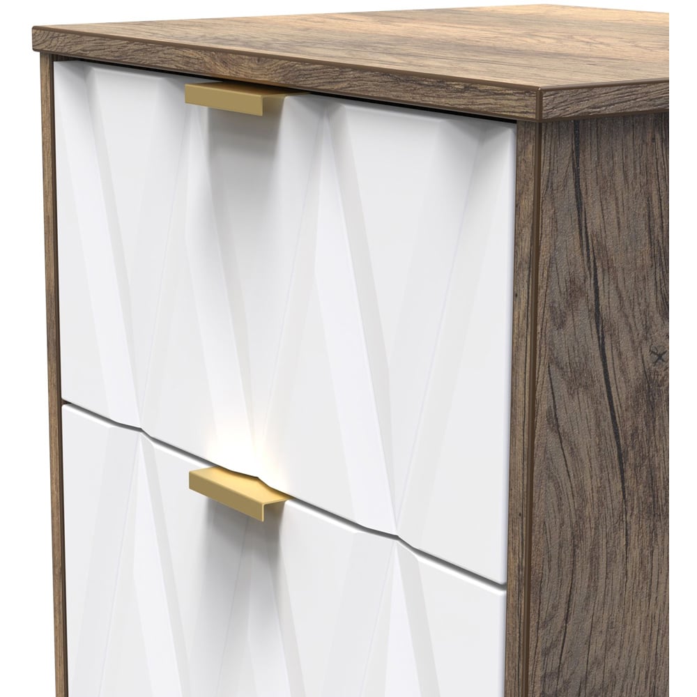 Crowndale Las Vegas 3 Drawer Matt White and Vintage Oak Bedside Table Ready Assembled Image 5