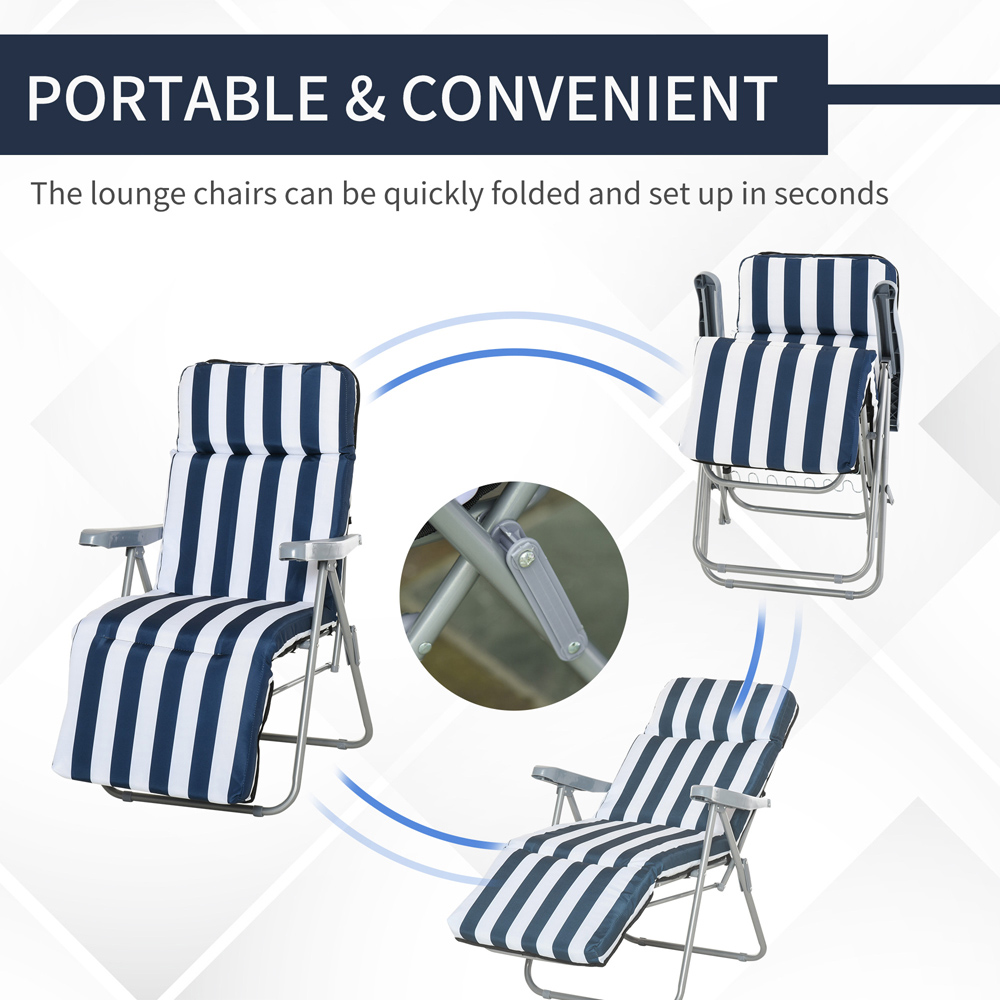 Outsunny Set of 2 Blue and White Recliner Sun Loungers Image 6