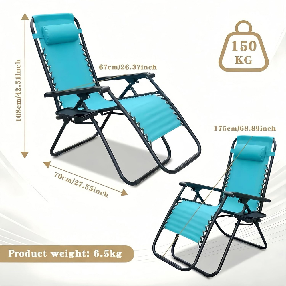 Alivio 2 Pack Lake Blue Zero Gravity Reclining Sun Loungers Image 9