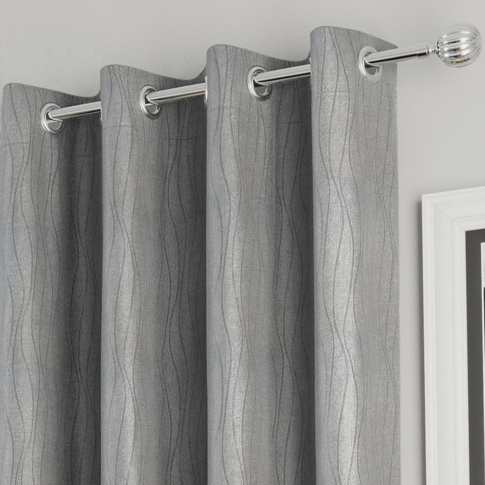 Enhanced Living Goodwood Silver Embossed Wave Thermal Eyelet Curtain 168 x 137cm Image 3