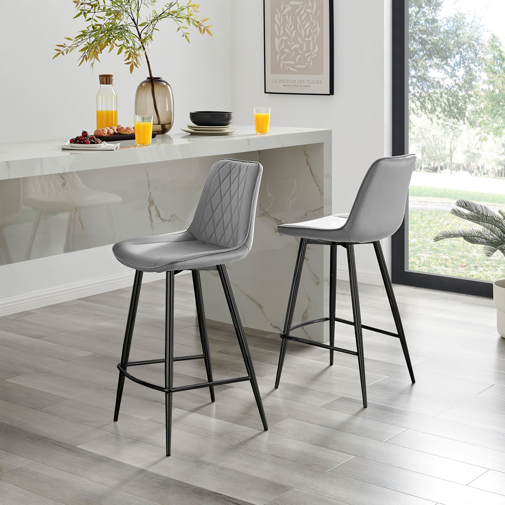 Furniturebox Cesano Grey and Black Velvet Bar Stool Set of 2 Image 5