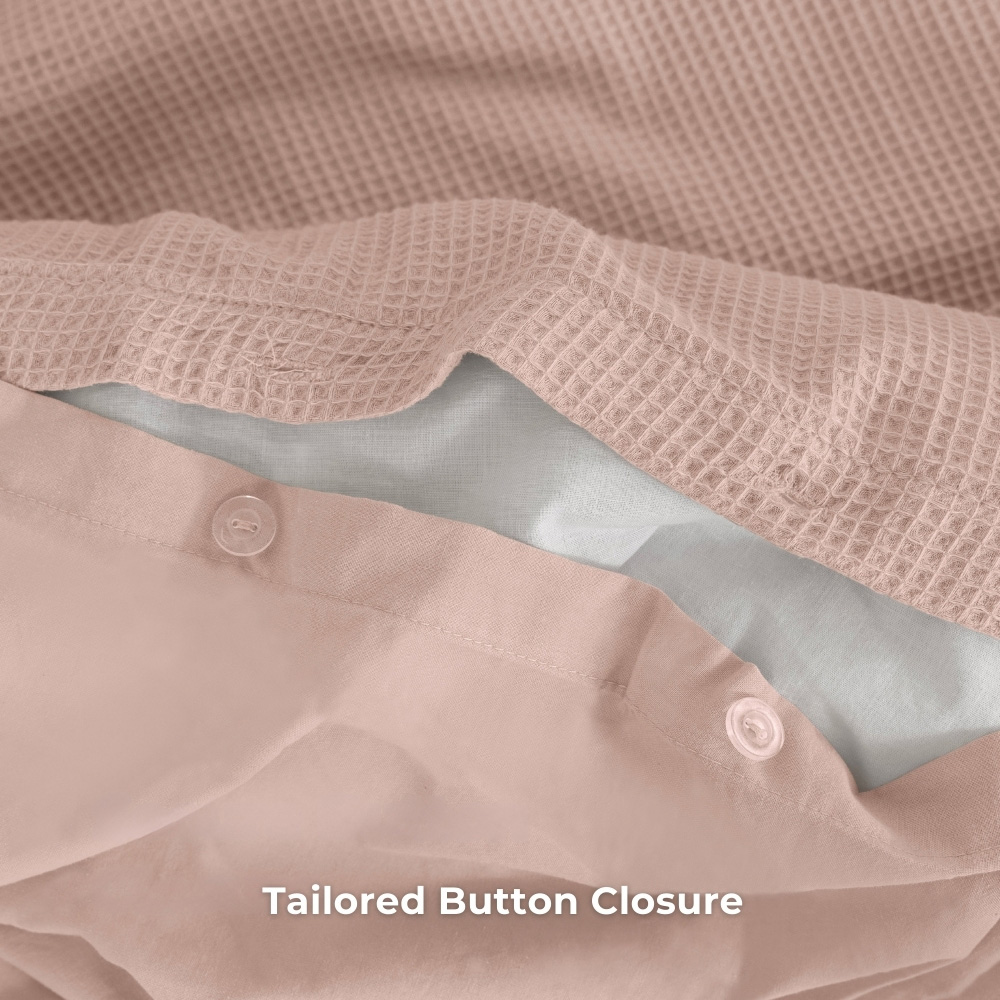 MHG Living Super King Size Pink Chunky Waffle Duvet Cover Set Image 4