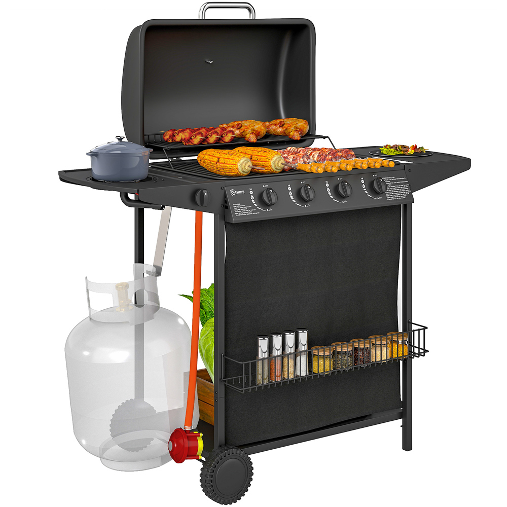 Outsunny Black 5 Burner Gas Barbecue Grill with Lid Image 3