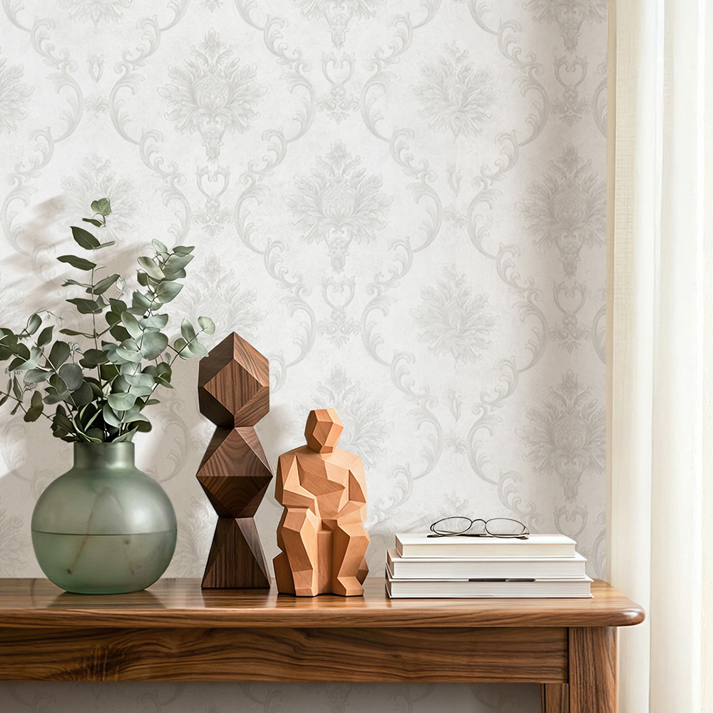 Living and Home Floral Pattern Rectangle 3D Embossed Light Grey Non-Pasted Wallpaper Image 2