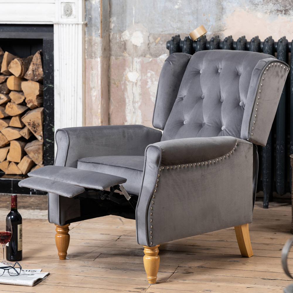 Artemis Home Annapoli Grey Velvet Manual Recliner Armchair Image 6
