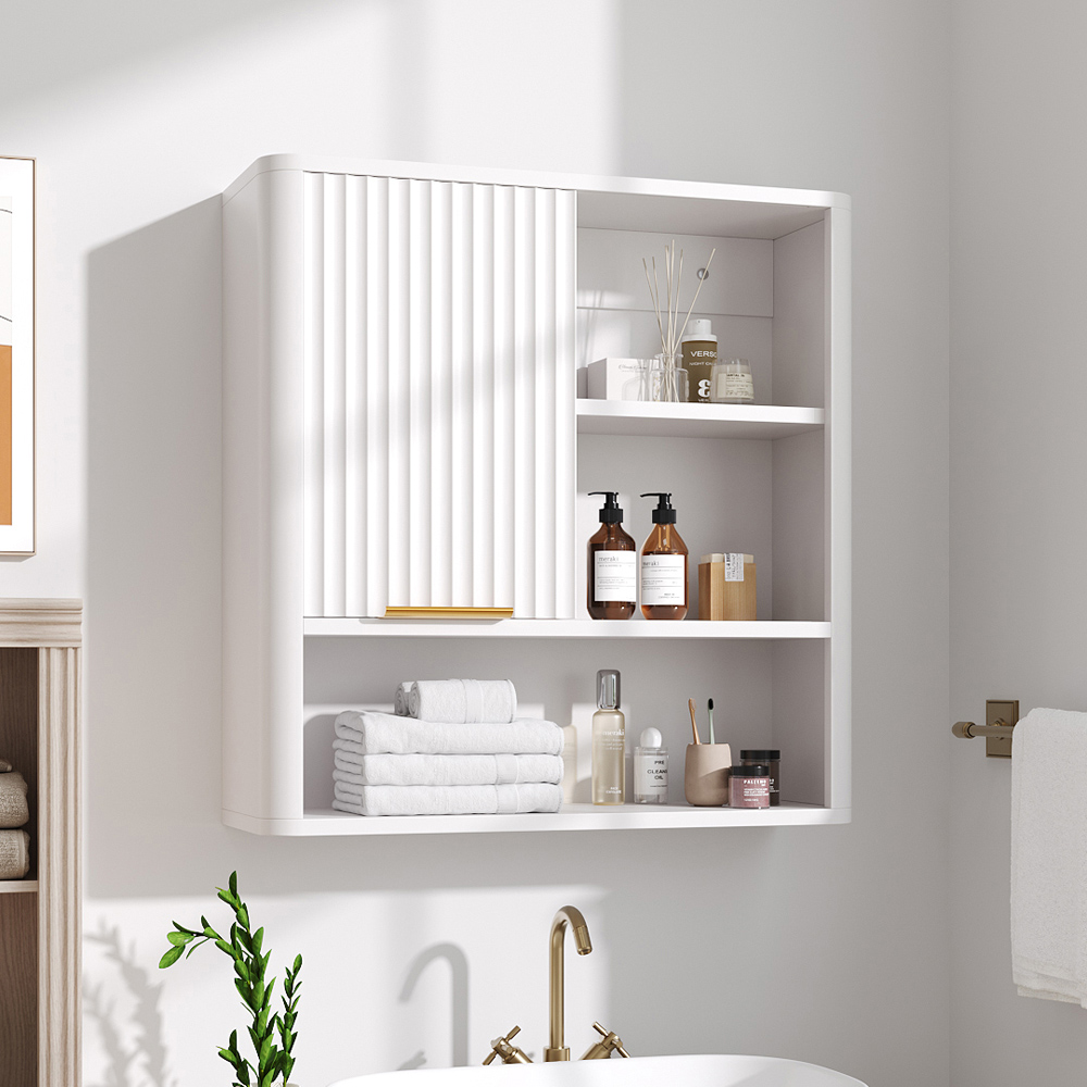Living and Home Single Door 3 Shelf White Wooden Wall-Mounted Bathroom Cabinet Image 7